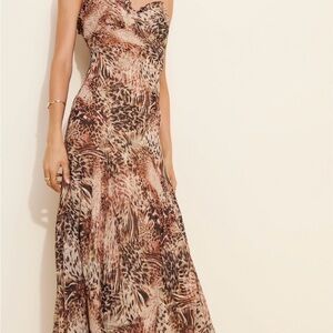 Astr Animal-Print Slip Maxi Dress in Brown Tones